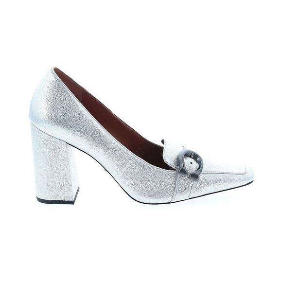 NEW COACH Jade Pumps Silver Crackled Leather Buckle Heels Shoes Sz 10 NEW - Picture 1 of 2